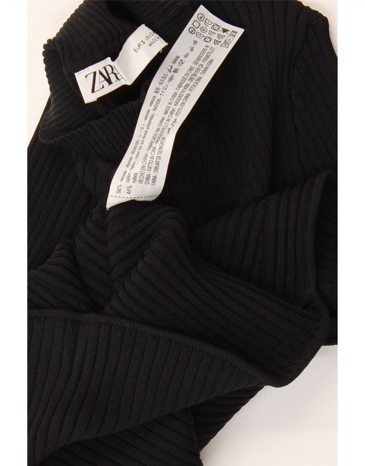 ZARA Womens Crop Turtle Neck Jumper Sweater UK 8 Small Black Viscose