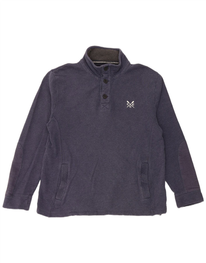 Besætningstøj Herre Button Neck Sweatshirt Jumper XL Navy Blue Bomuld