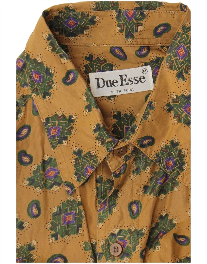 Vintage Kortærmet Herreskjorte Medium Beige Geometrisk Silke