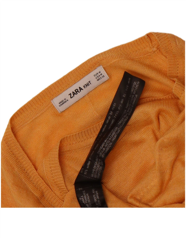 Zara Dame Boat Neck Jumper Sweater UK 12 Medium Orange Viscose