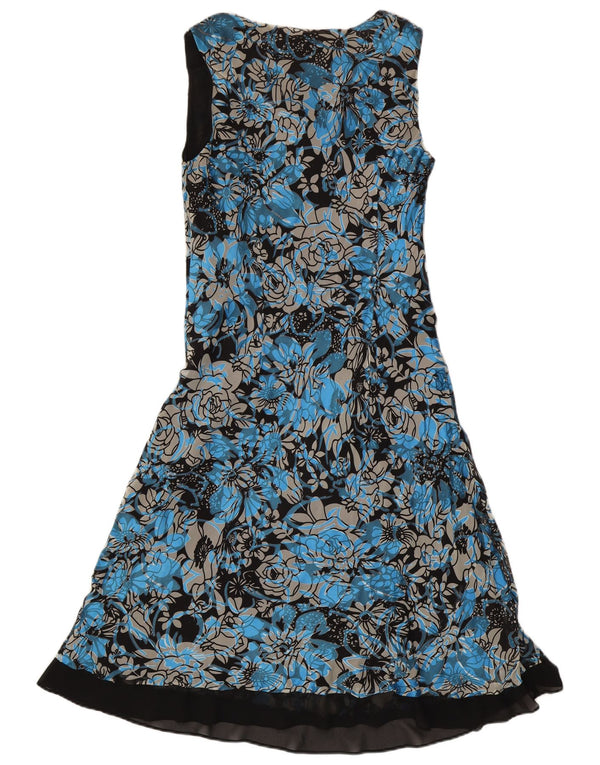 Jacques Vert Dame Ærmeløs A-Line Kjole UK 14 Large Blue Floral Viscose