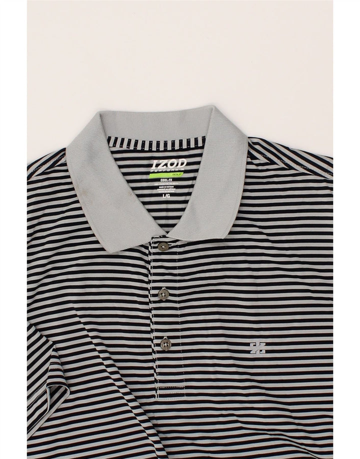 IZOD Mens Golf Polo Shirt Large Navy Blue Striped Polyester Vintage Izod and Second-Hand Izod from Messina Hembry 