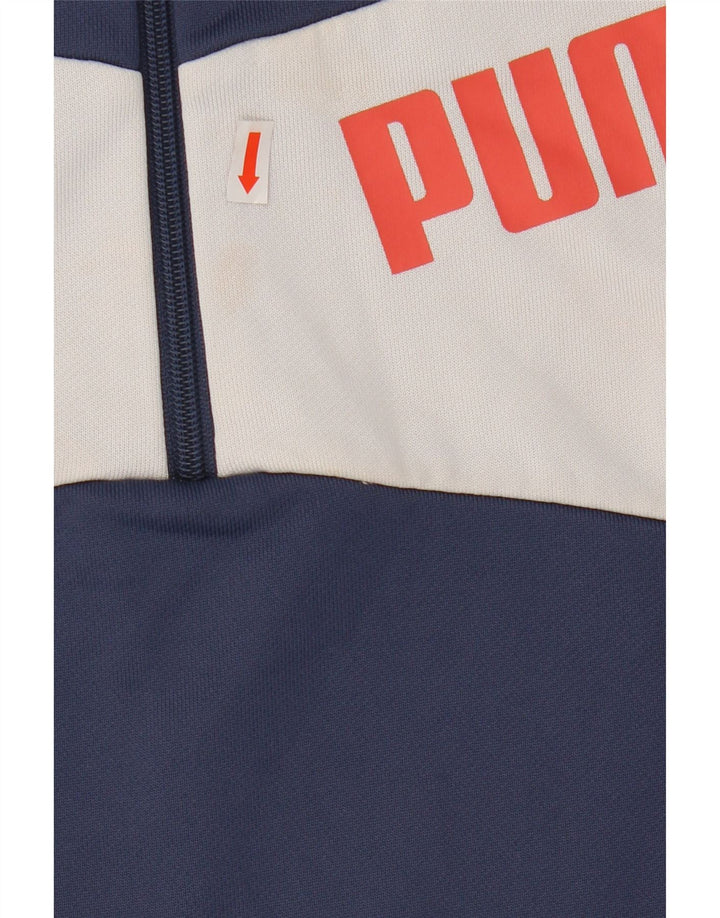 PUMA Graphic Sweatshirt Jumper UK 8 Small Navy Blue Colourblock