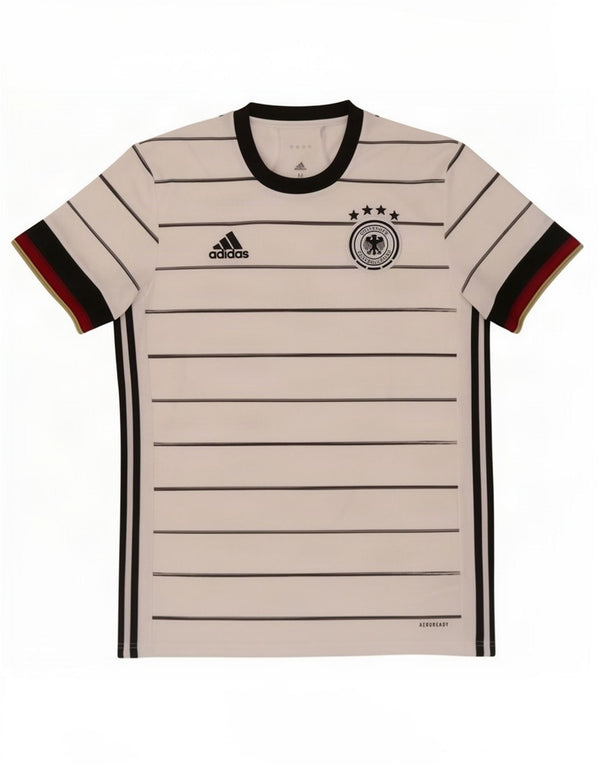 Adidas Herre Deutscher Fussball Bund T-Shirt Top Medium Hvid Stribet