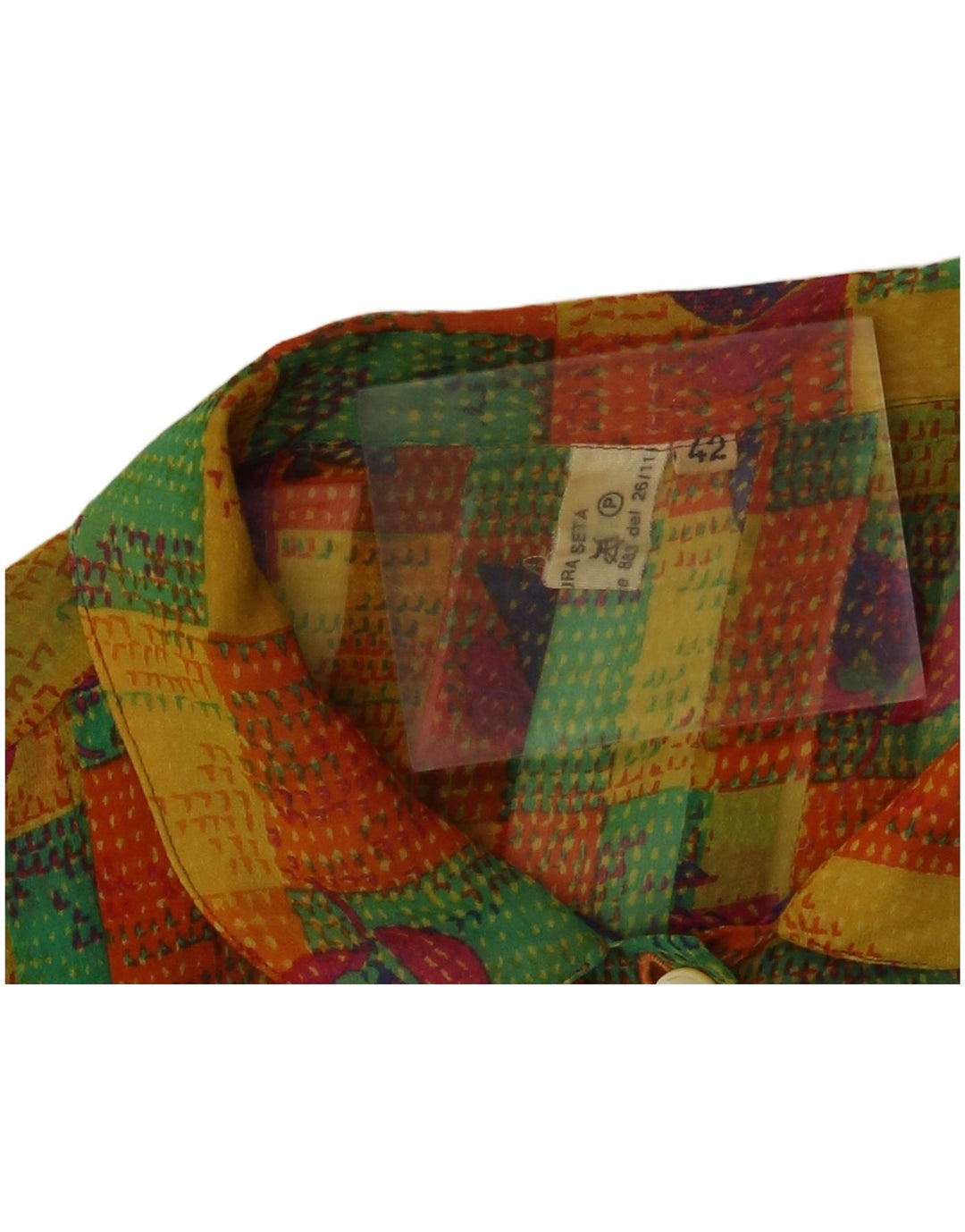 VINTAGE Dame Skjorte Bluse IT 42 Medium Flerfarvet Patchwork