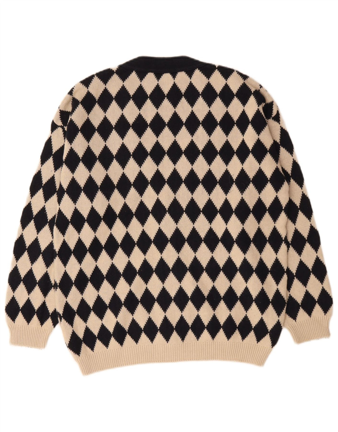 Vintage Herre grafisk cardigan sweater Medium Beige Argyle/Diamond Bomuld