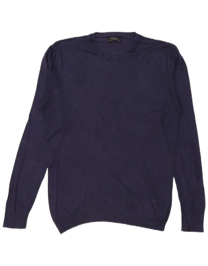Zara Herre Crew Neck Jumper Sweater Large Navy Blue