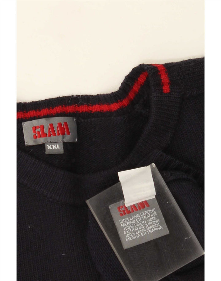 Slam Herre Boat Neck Jumper Sweater 2XL Navy Blue Uld