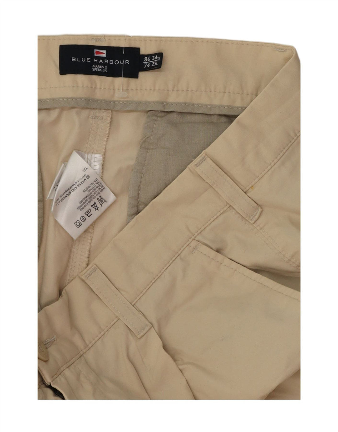 Marks & Spencer Herre Blue Harbor Pegged Chino Bukser W34 L29 Beige