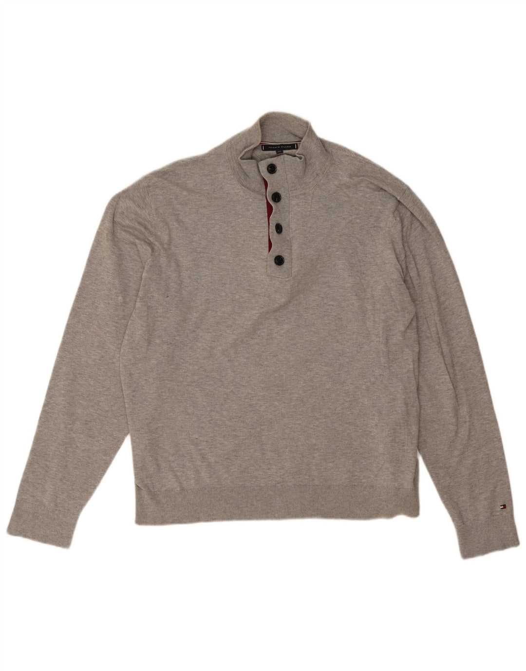 Tommy Hilfiger Herre Button Neck Jumper Sweater 2XL Grå Bomuld