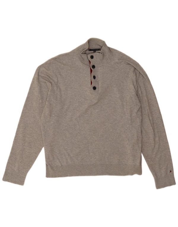 Tommy Hilfiger Herre Button Neck Jumper Sweater 2XL Grå Bomuld