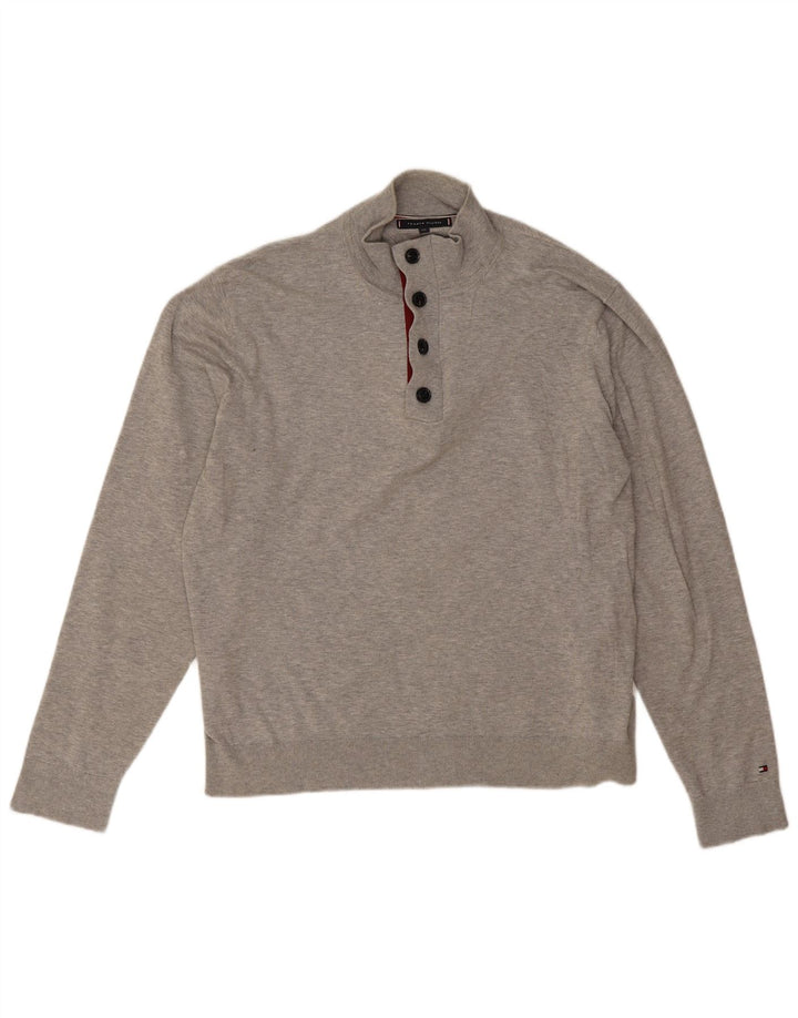 Tommy Hilfiger Herre Button Neck Jumper Sweater 2XL Grå Bomuld