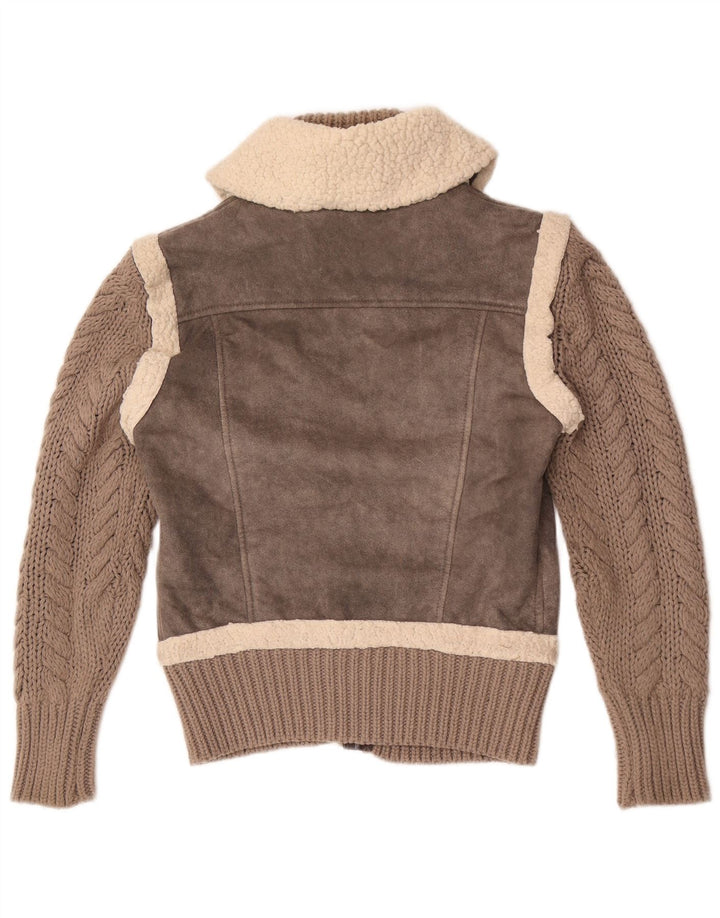 Gaudi Damestrik Sherpa Bomber Jacket IT 46 Stor Grå Polyester