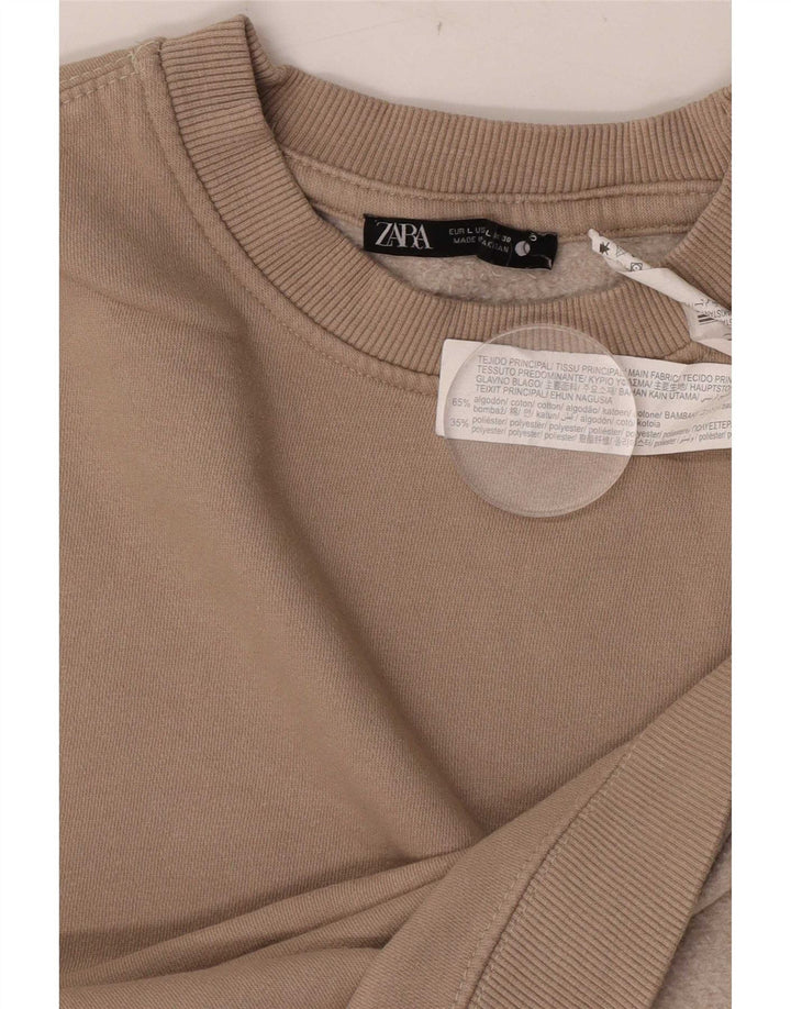 Zara Dame Sweatshirt Jumper UK 14 Stor Brun Bomuld