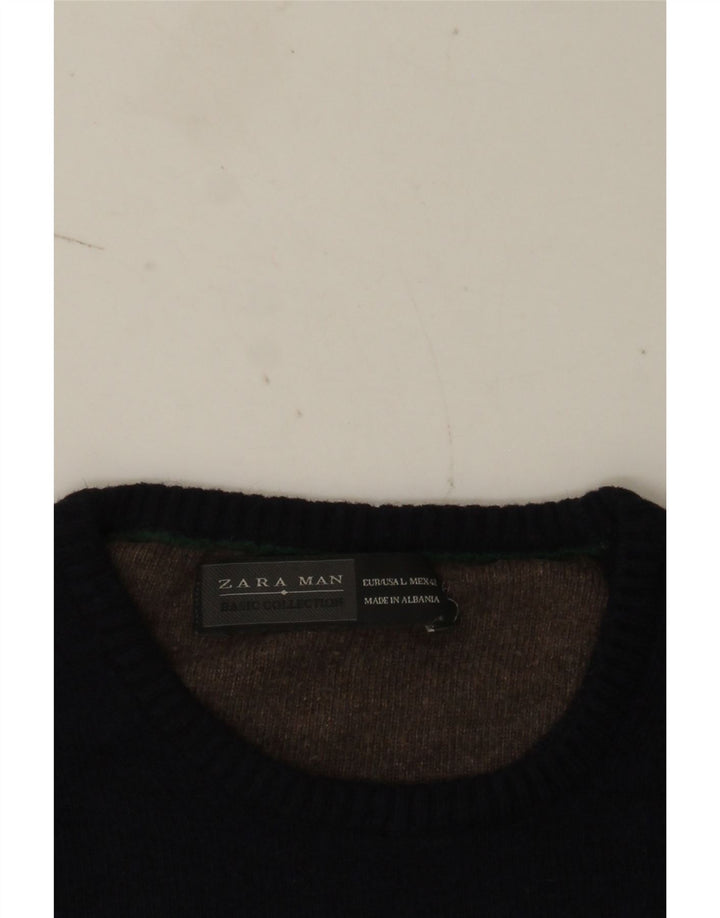 Zara Herre Crew Neck Jumper Sweater Large Navy Blue