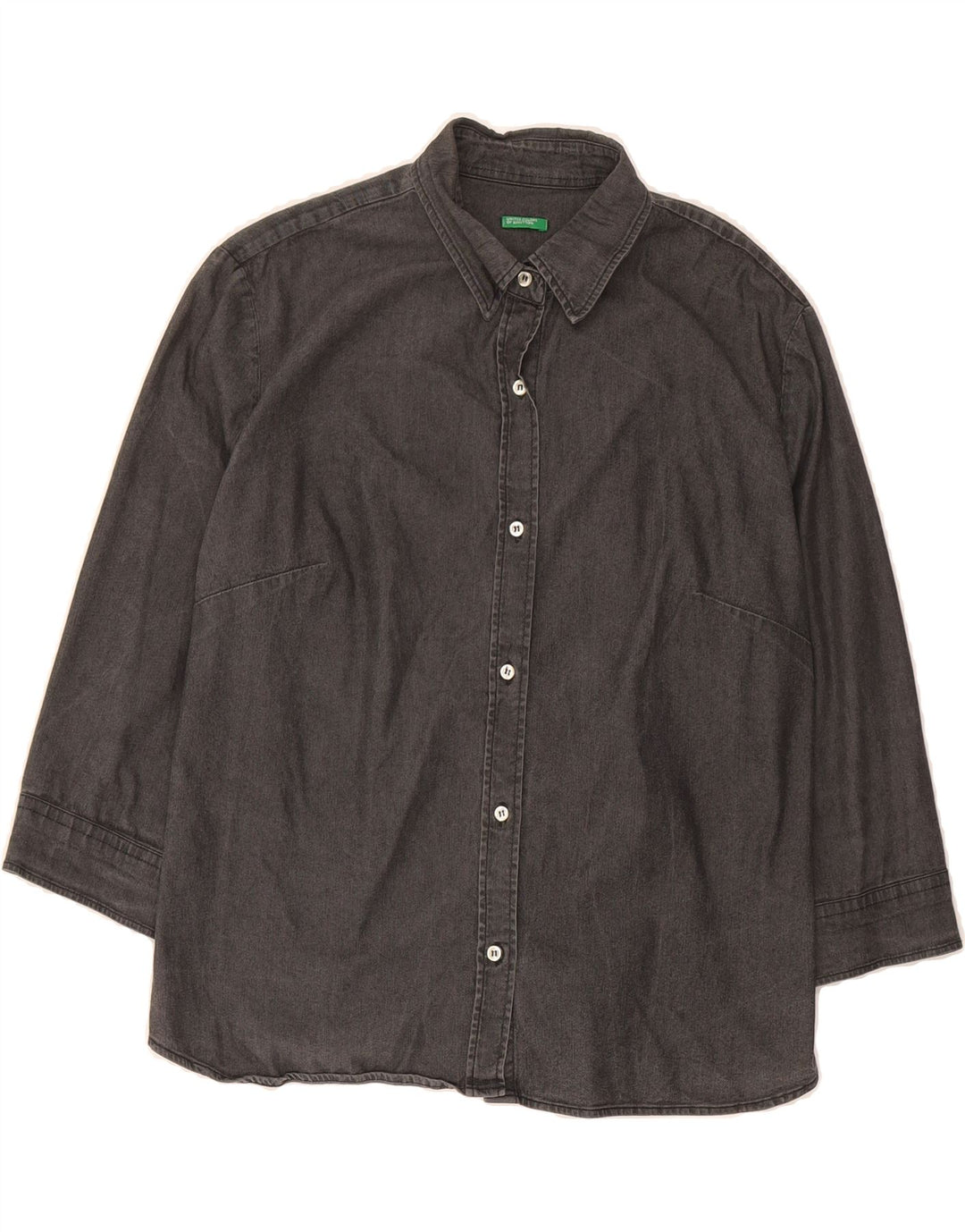 BENETTON Womens 3/4 Sleeve Denim Shirt UK 14 Large Grey Vintage Benetton and Second-Hand Benetton from Messina Hembry 