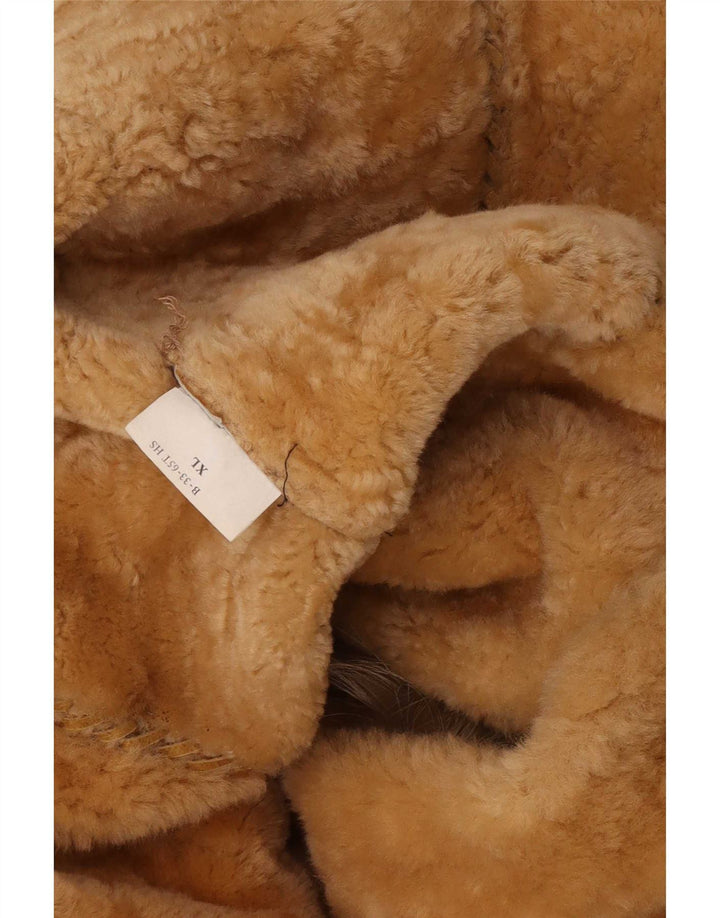 Vintage Dame Shearling Jacket UK 18 XL Beige Animal Print