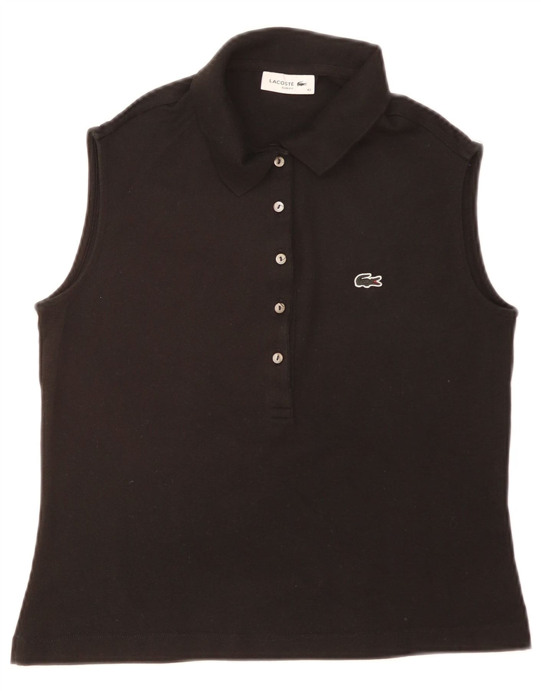 Lacoste Dame Ærmeløs Slim Fit Polo Shirt Størrelse 40 Medium Sort