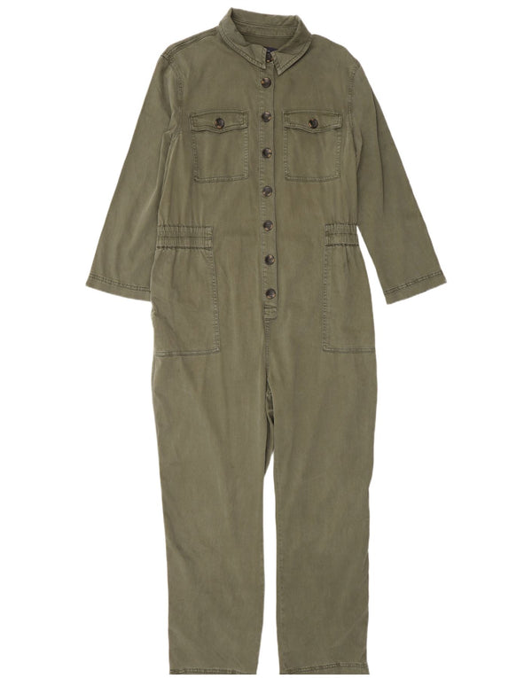 Marks & Spencer Dame Langærmet Jumpsuit UK 14 Stor Khaki Lyocell
