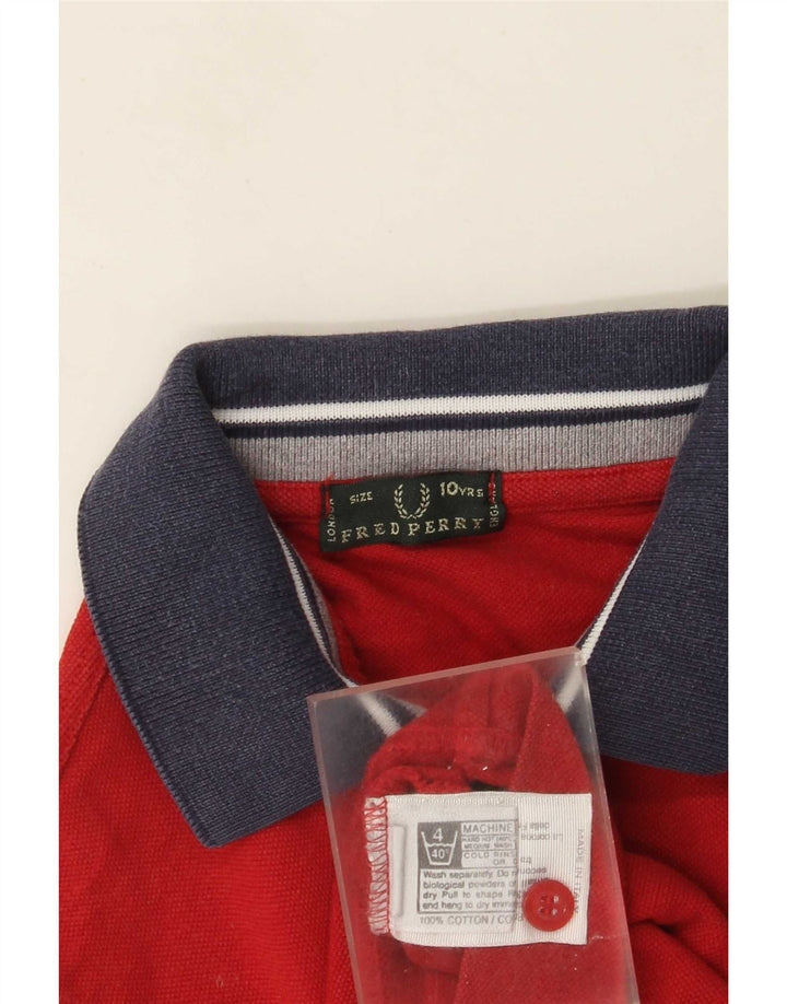 Fred Perry Boys Polo Shirt 9-10 År Rød Colourblock Bomuld