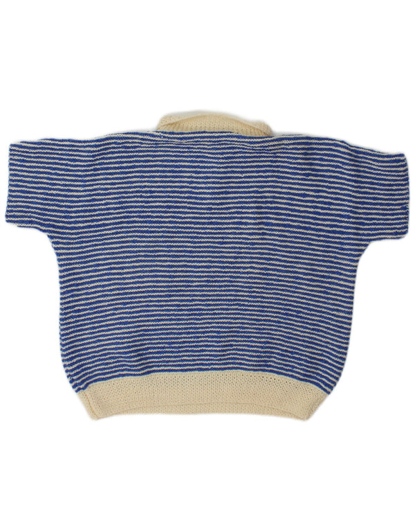 Vintage Womens Crop Polo Neck Jumper Sweater UK 16 Stor blå stribet