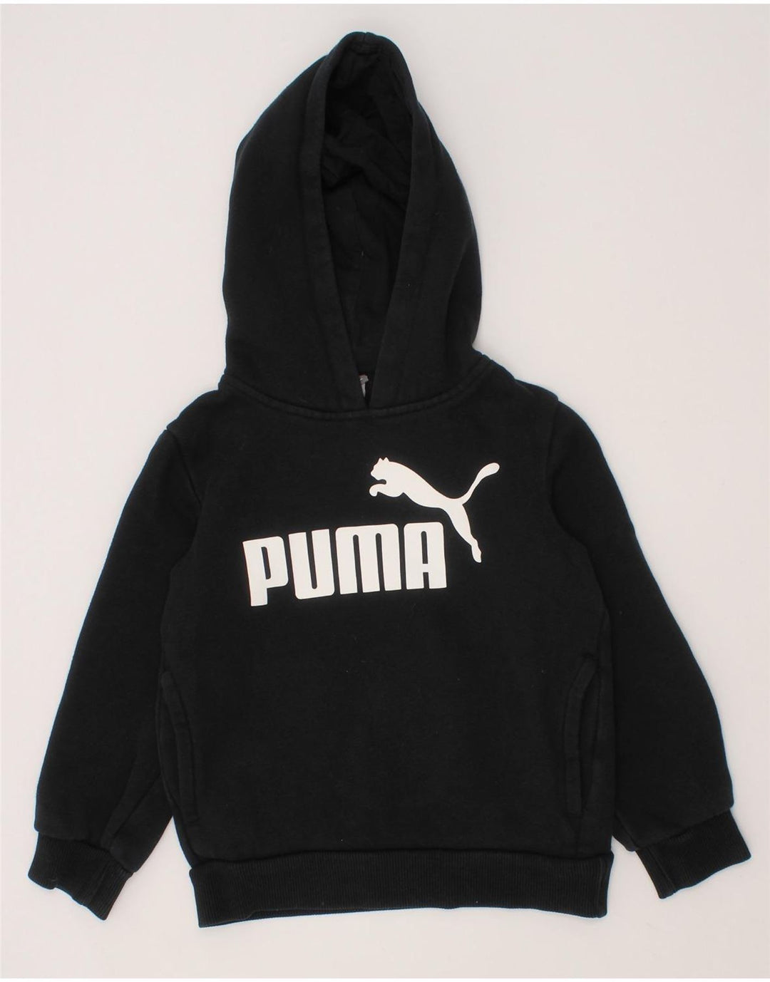 PUMA Boys Graphic Hoodie Jumper 4-5 Years Black Vintage Puma and Second-Hand Puma from Messina Hembry 