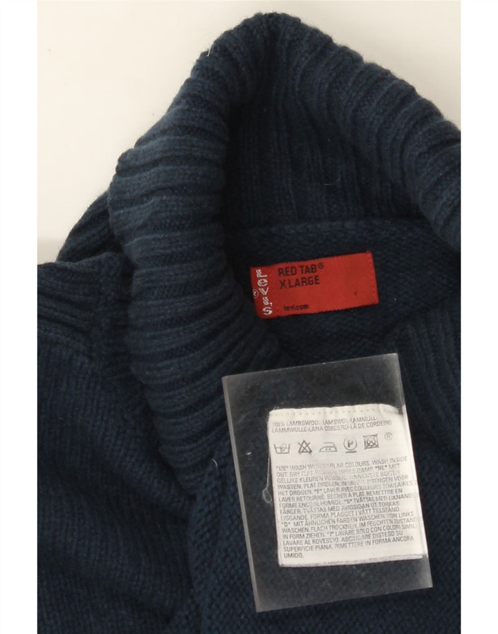 LEVI'S Dame Rullehals sweater UK 18 XL Marineblå lammeuld