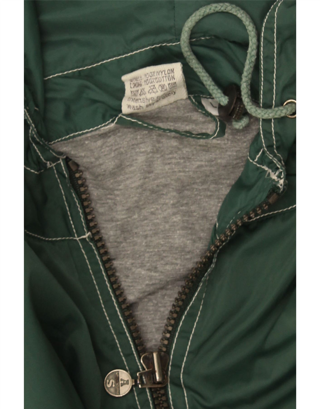 Autentisk Herre Graphic Hooded Windbreaker Jacket UK 40 Large Green Nylon