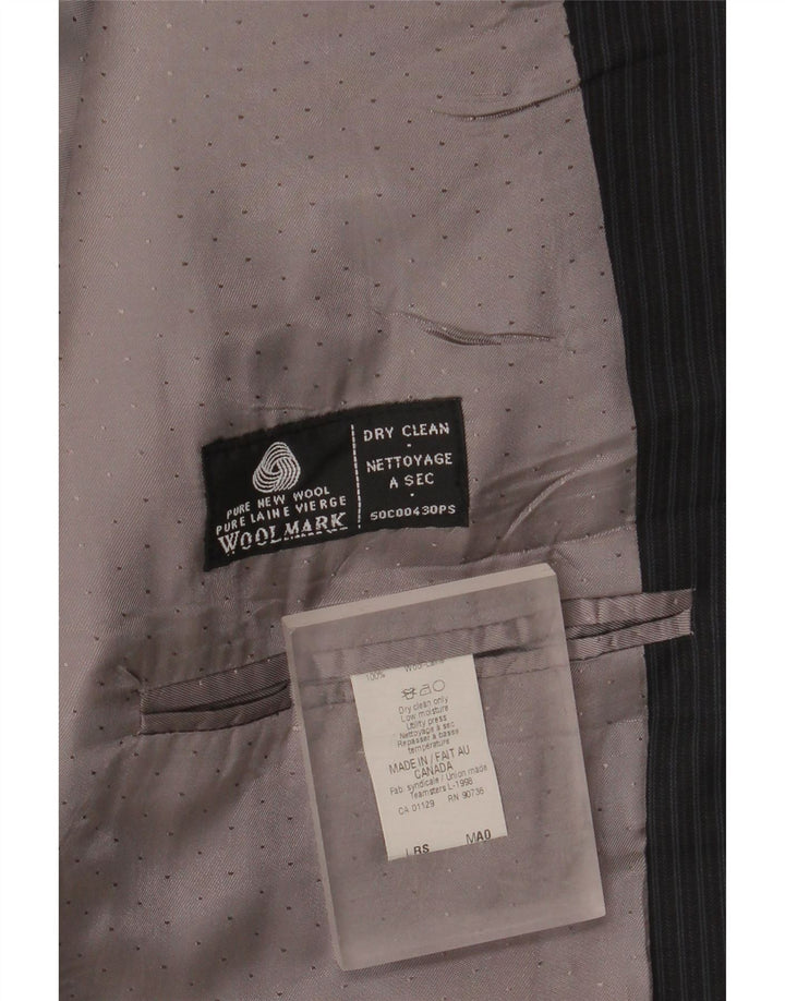 Calvin Klein Herre Longline Blazer Jacket UK 44 2XL Black Pinstripe New Wool