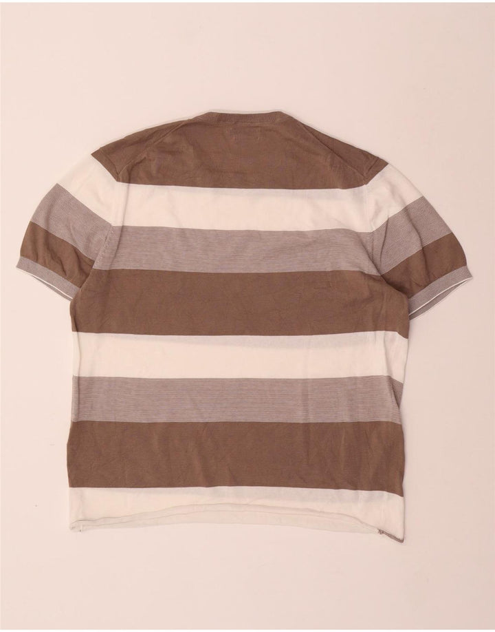 MASSIMO DUTTI Herre T-Shirt Top Stor Beige Stribet Bomuld