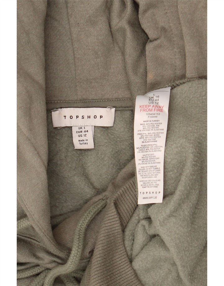 Topshop Dame Oversized Hoodie Jumper UK 16 Large Khaki Polyester