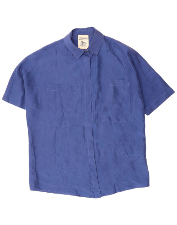 SEMICOUTURE Kortærmet skjortebluse til kvinder UK 18 XL Blå Silke