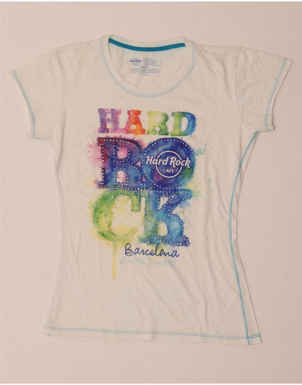 Hard Rock Cafe Girls Barcelona Grafisk T-Shirt Top 15-16 År Medium Hvid