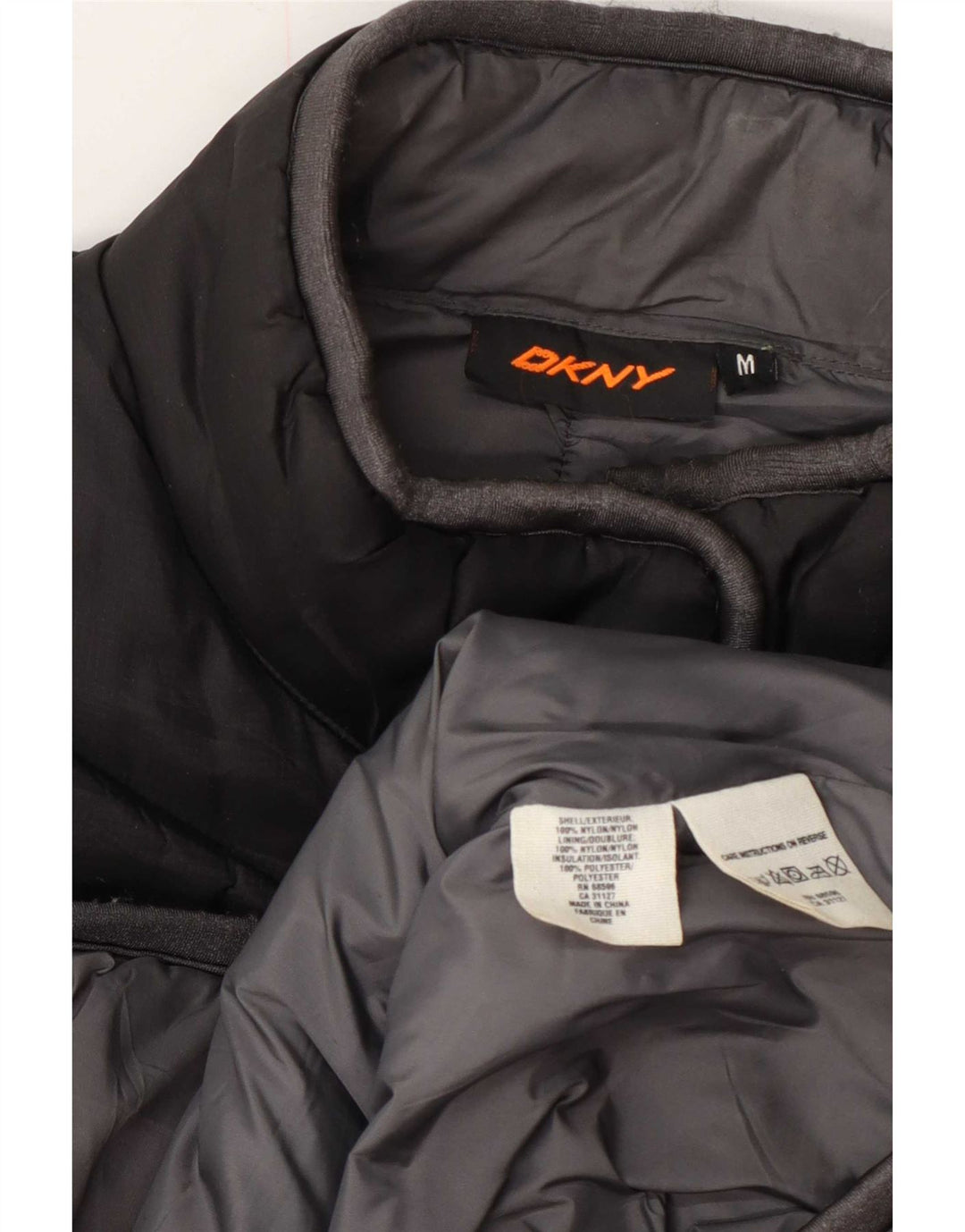 Dkny Dame Grafisk Polstret Gilet UK 14 Medium Sort Nylon