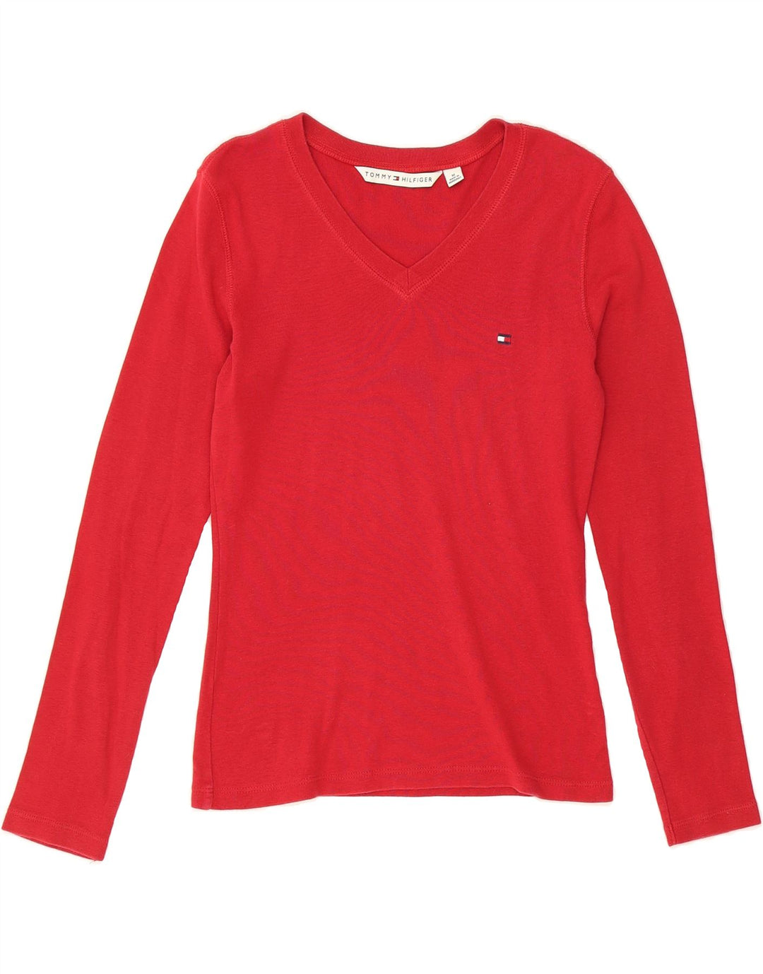 TOMMY HILFIGER Womens Top Long Sleeve UK 12 Medium Red Vintage Tommy Hilfiger and Second-Hand Tommy Hilfiger from Messina Hembry 