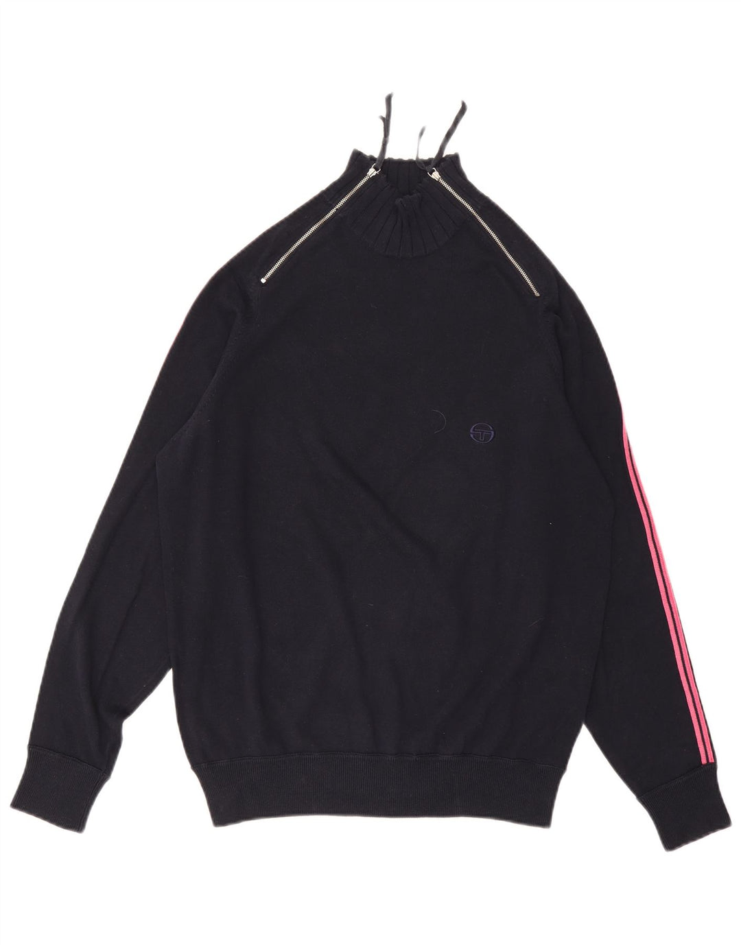 Sergio Tacchini Dame Zip Neck Jumper Sweater UK 16 Large Navy Blue