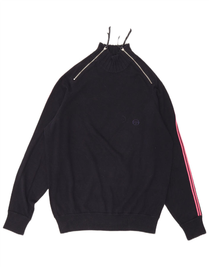 Sergio Tacchini Dame Zip Neck Jumper Sweater UK 16 Large Navy Blue