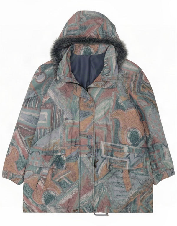 Vintage kvinders abstrakt mønster vindjakke UK 16 Large Multicoloure