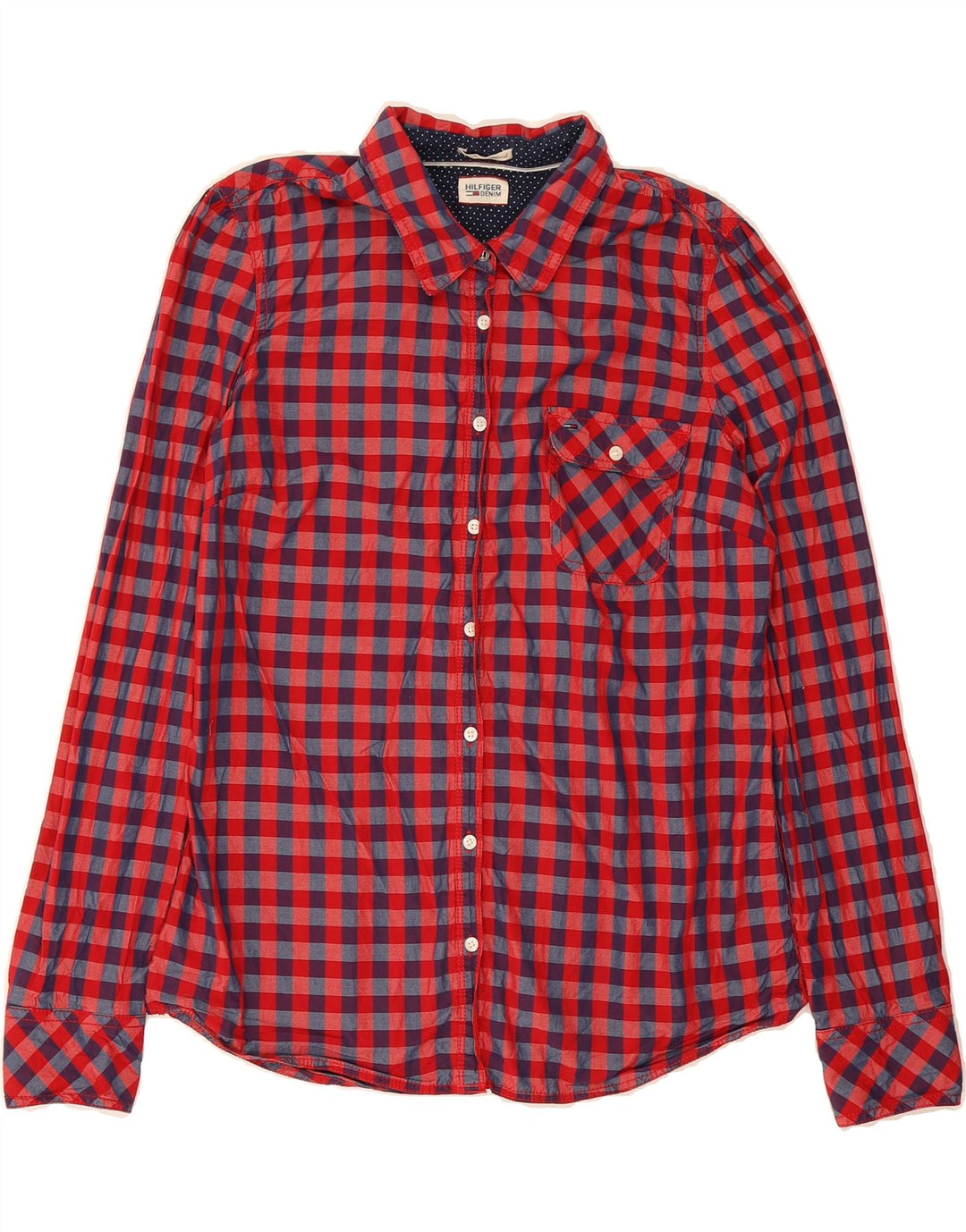 TOMMY HILFIGER Womens Shirt UK 16 Large Red Gingham Cotton Vintage Tommy Hilfiger and Second-Hand Tommy Hilfiger from Messina Hembry 