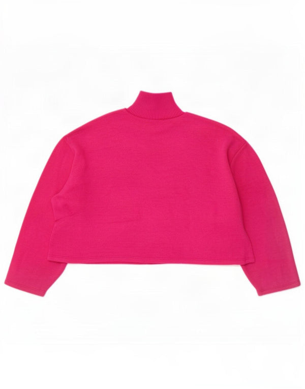 Zara Womens Crop Oversized Turtle Neck Jumper Sweater UK 10 Small Pink