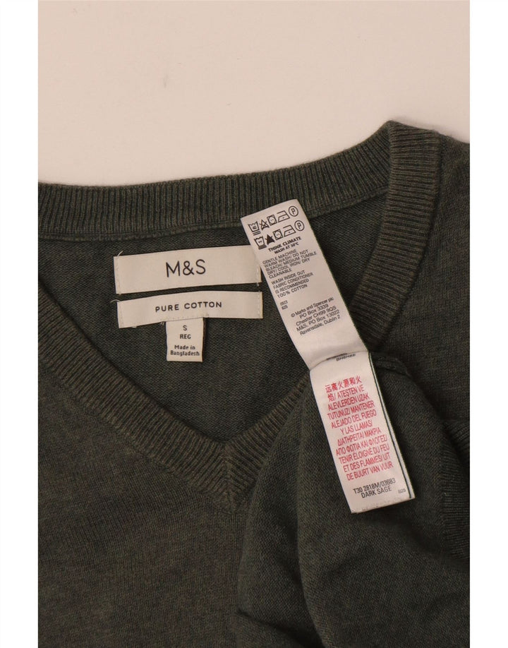 Marks & Spencer Herre V-hals sweater Small Khaki Bomuld