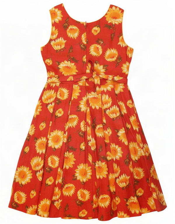 Marronetto Womens Sleeveless A-Line Dress UK 10 Small Red Floral Cotton