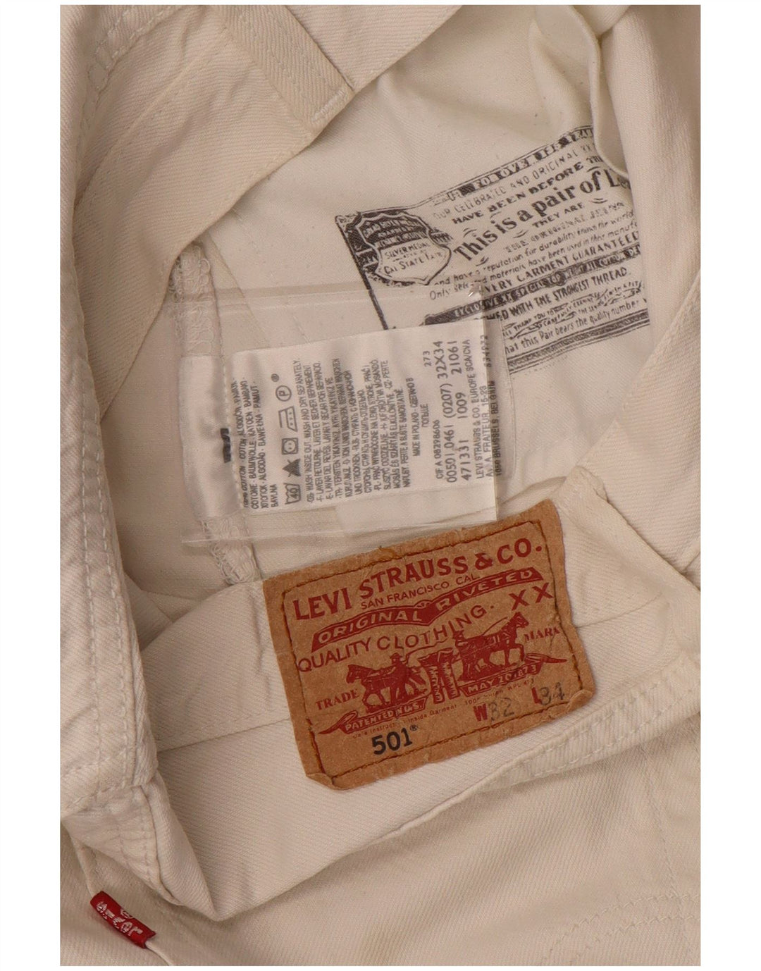 Levi's Herre 501 lige jeans W32 L26 hvid bomuld