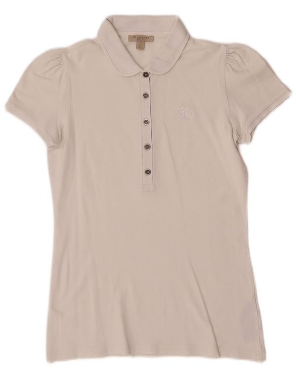 Burberry Womens Polo Shirt UK 10 Small White Cotton