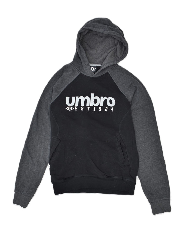 UMBRO Mens Hoodie Jumper Small Black Colourblock Polyester | Vintage | Thrift | Second-Hand | Used Clothing | Messina Hembry 