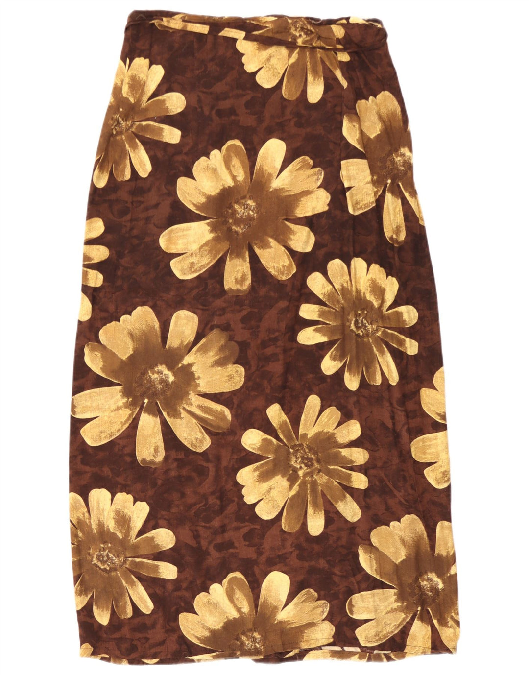 Vintage omslags-maxi-nederdel til kvinder Medium W30 Brun blomsterviscose