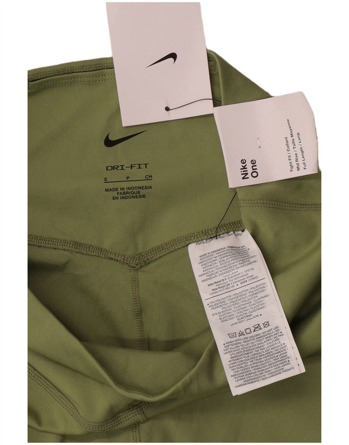Nike Dame Dri Fit Leggings UK 10 Small Green Polyester