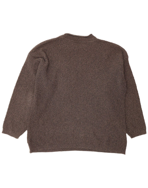 Vintage herre grafisk rund hals sweater XL brun bomuld