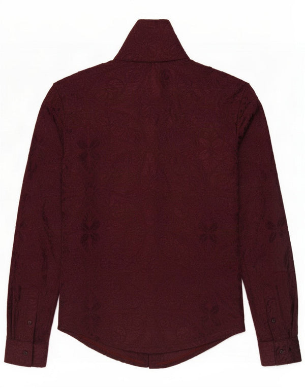 Vintage Dame Se Through Velour Shirt UK 12 Medium Burgundy Paisley