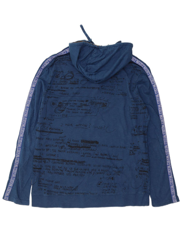 Desigual Herre Hooded Grafisk Top Langærmet XL Blå Bomuld